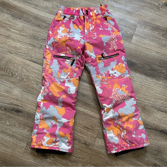 EUC Roxy Ski Bottoms Abstract Barbie Camo Floral Combo Snow Pants Size Small - Picture 13 of 13